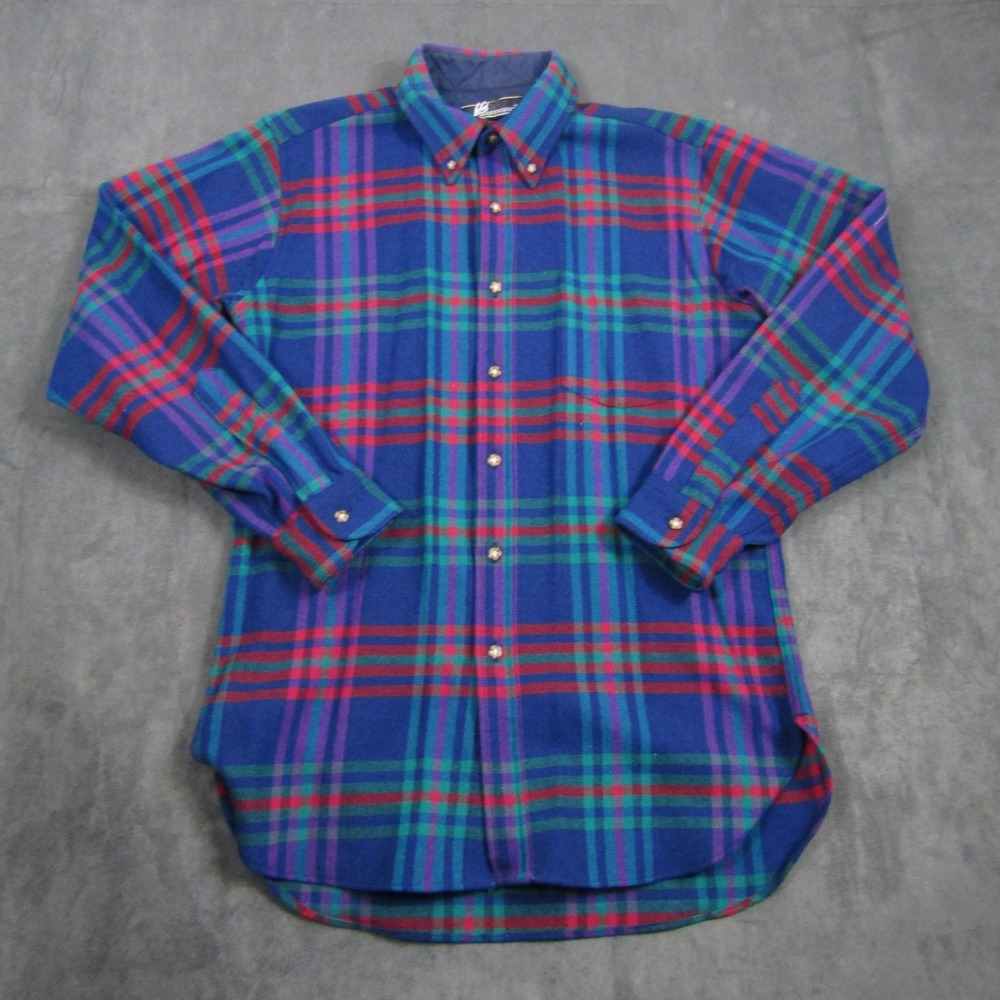 Lobo Pendleton Button Down Shirt Mens M Blue Vintage Plaid Wool Made in USA